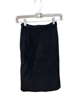 Vintage Black Textured Pencil Skirt With Side Zipper & Fully Lined Design